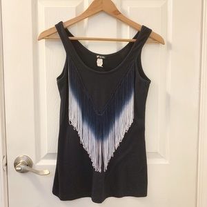 Blue V-neck Tank Top w/Ombré String Design